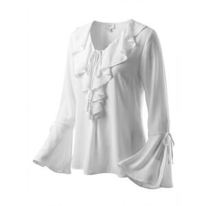 ECI New York Blouse Womens Size L White Ruffle FrontLong Sleeve Sheer Poetcore